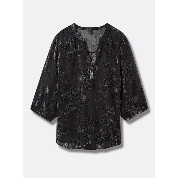 Torrid Tops - Torrid Harper Burnout Black Velvet Rose Floral Pullover Blouse 3/4 Sleeve Size 4